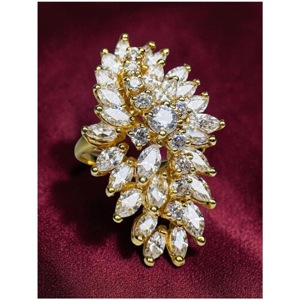 14K Gold Spray Ring size 8.5 Retro ca1970 Marquise Cluster Cocktail Ring 10.5g